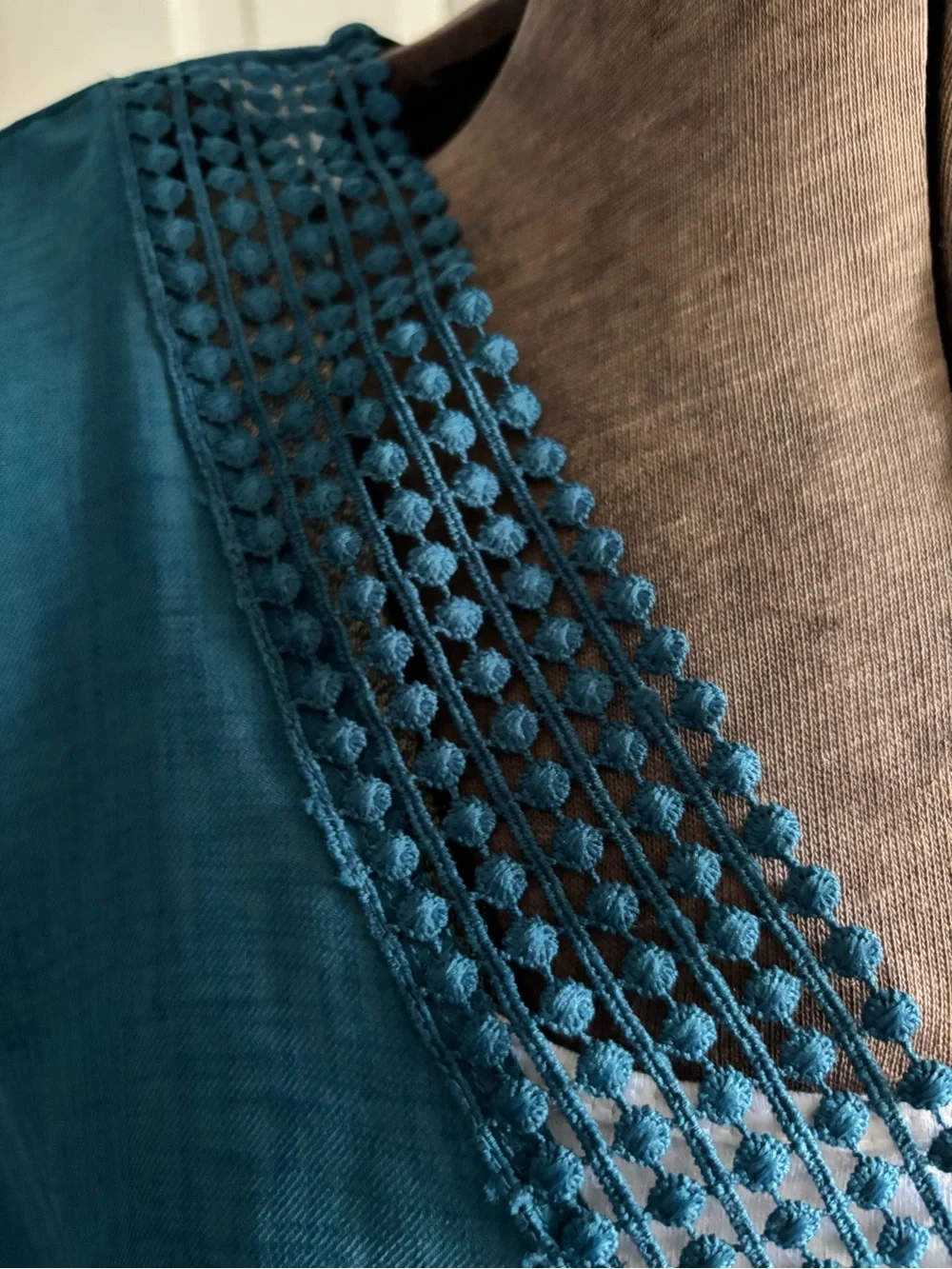 Time And Tru Teal Boho Embroidered Beach Cover Up Kaftan Tunic Dress in size 4/6
